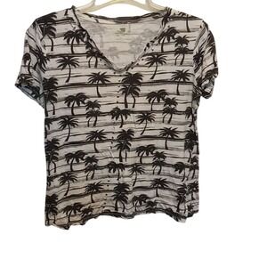 Palm Harbor White and Black Palm Tree Embellished Blouse Women's Size Large